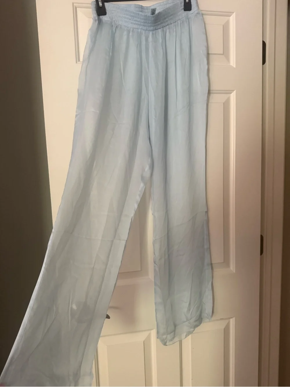 Skims Pale Blue Elastic Waistband Pants 100% silk